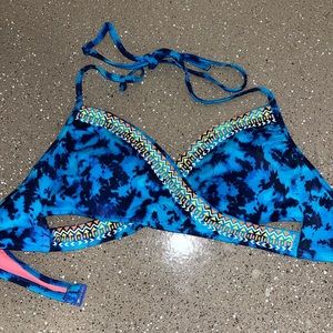 Victoria Secret Pink Blue and Pink Swim Top Size Medium